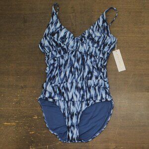 Anne Cole Hidden Underwire Drape Front One-Piece Swimsuit Tie Dye Ikat Blue 14